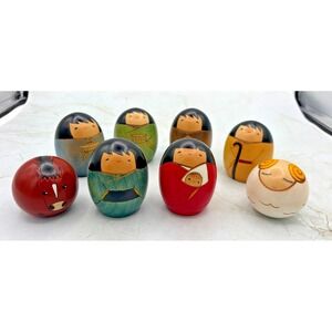 Vintage Usaburo Kokeshi Wooden Nativity Set 8pc Japanese Christmas Manger Japan